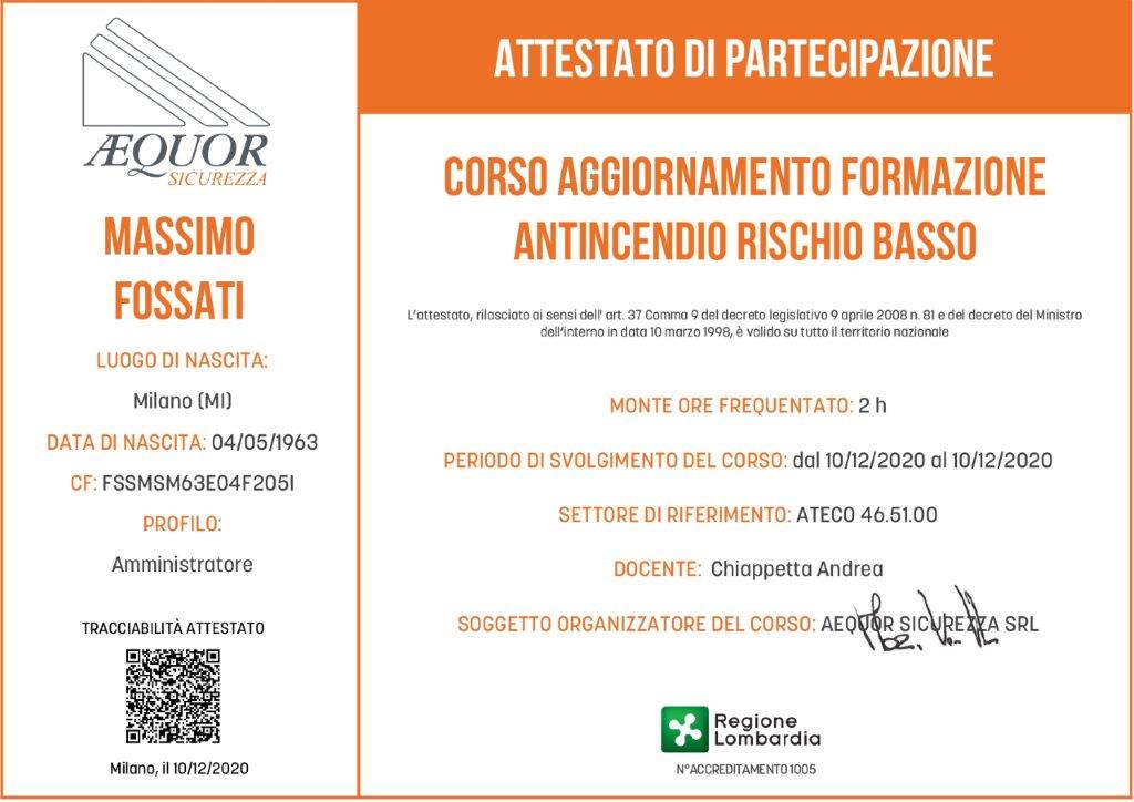 Certificato Massimo Fossati